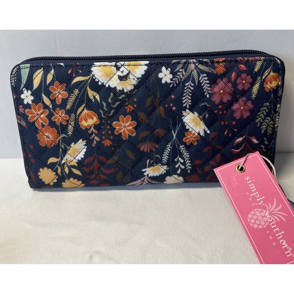 NEW Simply Southern Zip Around Wallet Wrist Strap Fresh Cut Floral Navy W9